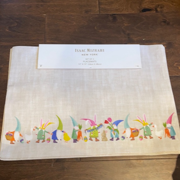 Isaac Mizrahi Set Of 4 Happy Easter Gnome Placemats Chicken Duck Cotton - Picture 1 of 4